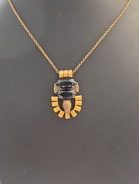 J. Crew Gold-Tone Black Crystal Scarab Inspired Long Pendant Necklace